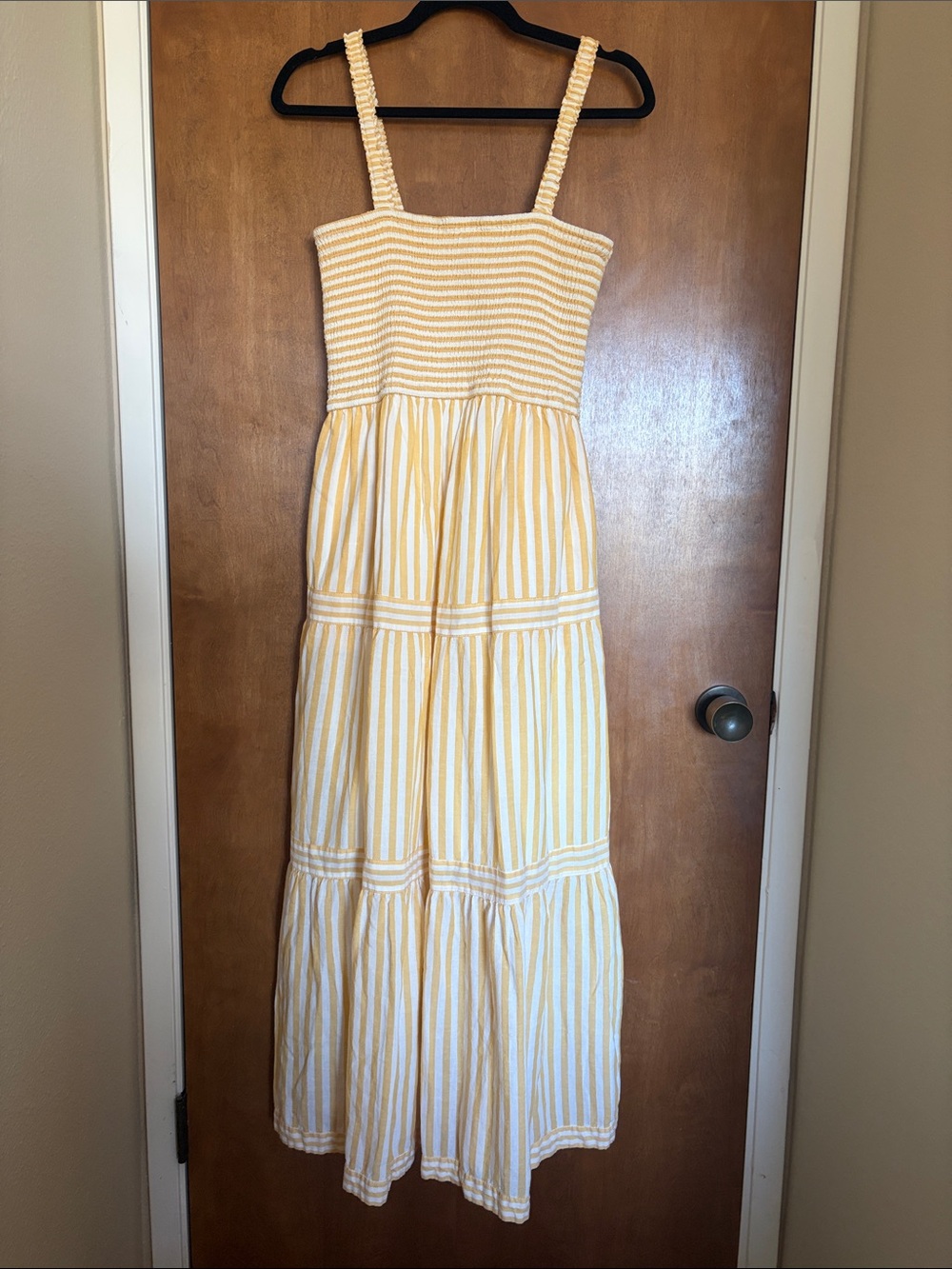 Marine Layer Yellow & White Striped Smocked Maxi Dress